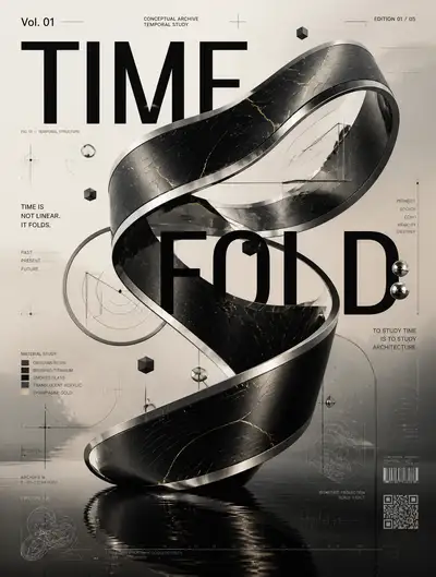TIME FOLD Abstract Editorial Poster Prompt