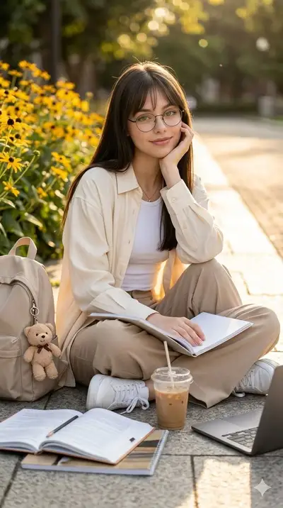 Aesthetic College Girl Campus Portrait