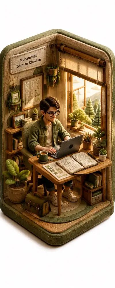 3D Isometric Felt Diorama of a Character at Work
