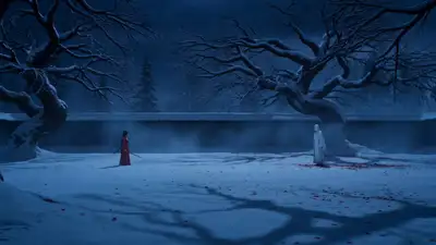 Cinematic Kung-Fu Duel in Snow-Covered Temple