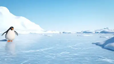 Comical Penguin Singing on Ice
