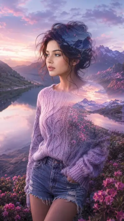 Dreamy Double Exposure Alpine Portrait
