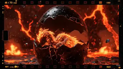 Phoenix Hatch in Lava Cave Cinematic Prompt