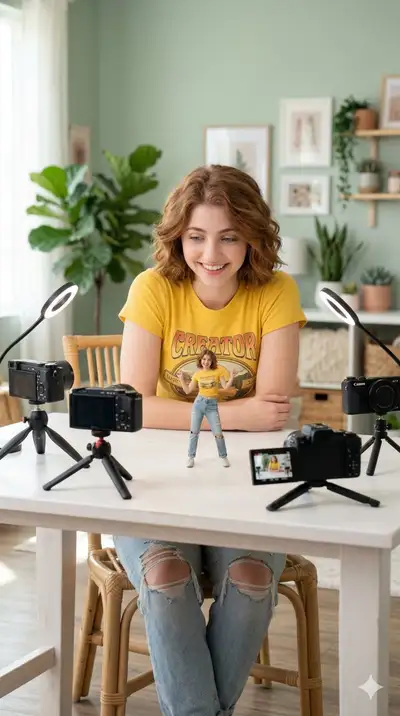 Ultra-realistic miniature twin content creator photo