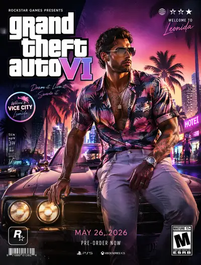 Cinematic poster inspired by Grand Theft Auto VI promo art