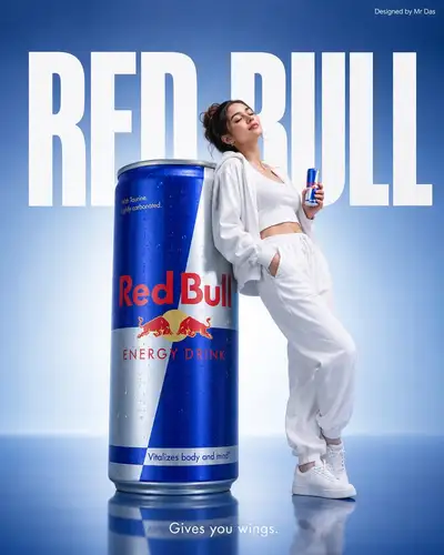 Minimalist Red Bull energy drink advertisement