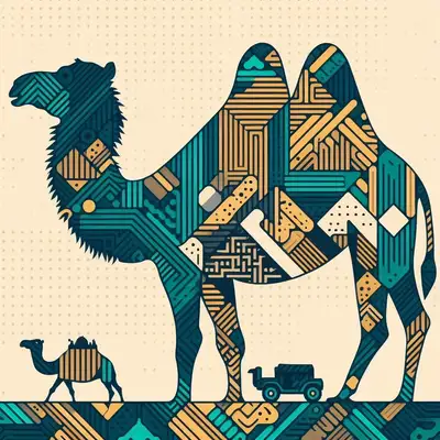 Minimalist Camel and Saudi Arabia Map Pattern