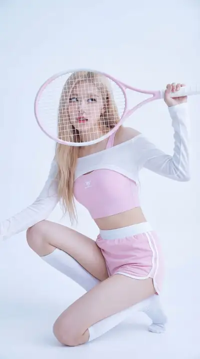 Playful Pastel Portrait Peeking Through a Tennis Racket