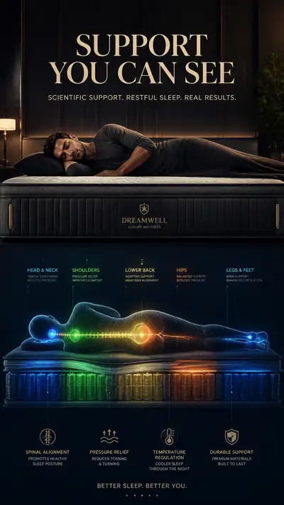 Mattress ad split into sleep scene and pressure scan