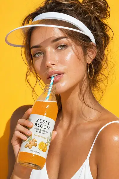 Sparkling kefir summer beverage advertisement prompt