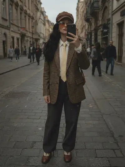 Vintage Menswear Mirror Selfie on European Street