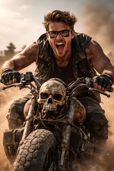 Post-Apocalyptic Warrior on Motorcycle