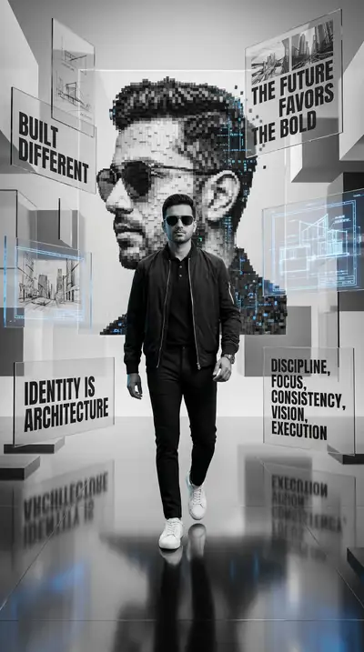 Futuristic Monochrome Motivational Portrait With Bold Typography