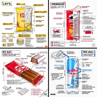Branded technical infographic of a snack product