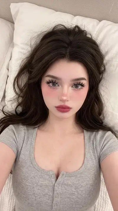 Douyin-style top-down makeup selfie portrait
