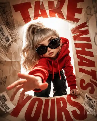 Luxury Streetwear Editorial Poster with Forced Perspective