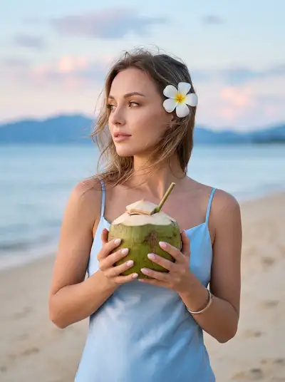 Tropical Beach Portrait with Coconut