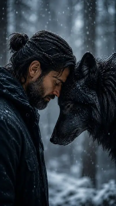 Hyperrealistic Man and Wolf Connection Portrait