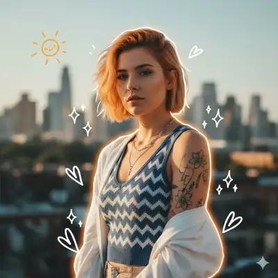Golden Hour City Portrait with Doodles