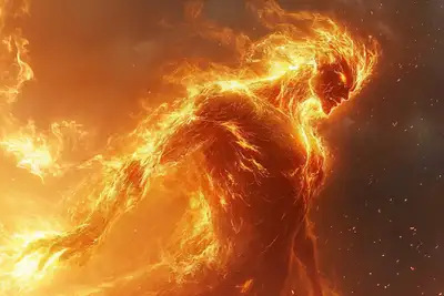 Towering Fire Elemental Video Prompt