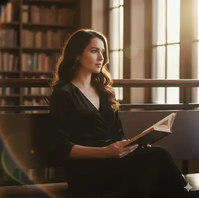 Cinematic Library Portrait with Golden Hour Lighting