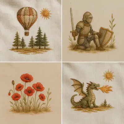 Linen Embroidery Scene