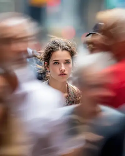 Close-Up Model Portrait on a Busy New York Street