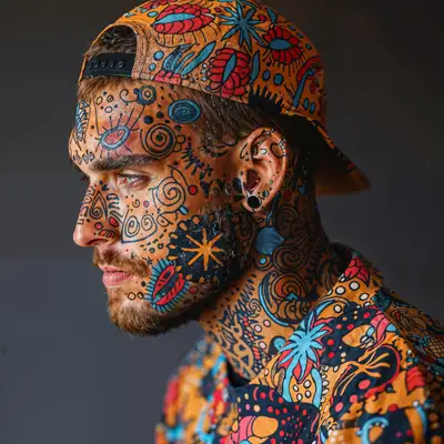 Tatouage de visage à motif des années 90 - Portrait