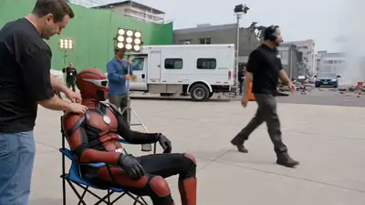 Behind-the-scenes leaked camcorder footage of a superhero film set