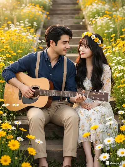 K-Drama Retrato romántico en un prado de flores silvestres