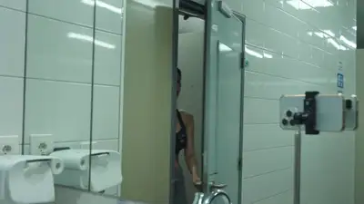 Gym Bathroom Sweaty Workout Video Prompt