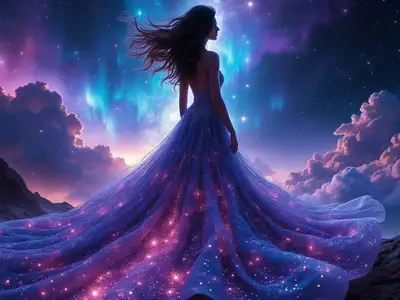 Galaxy Dress Woman in Zero Gravity