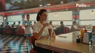 Scène cinématographique de gel du temps dans un diner des années 1950