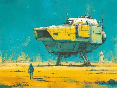 Retro Sci-Fi Gouache Illustration Prompt