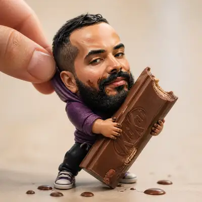 Collectible Doll Hugging Giant KitKat Bar (Custom Portrait)