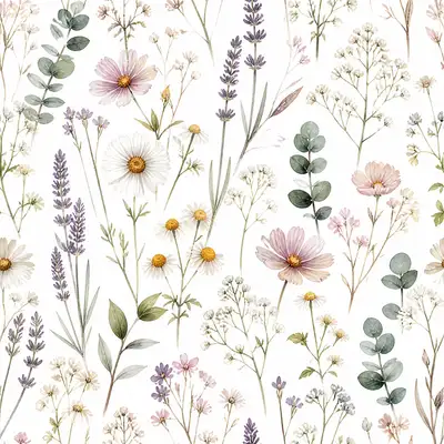 Seamless watercolor wildflower botanical pattern