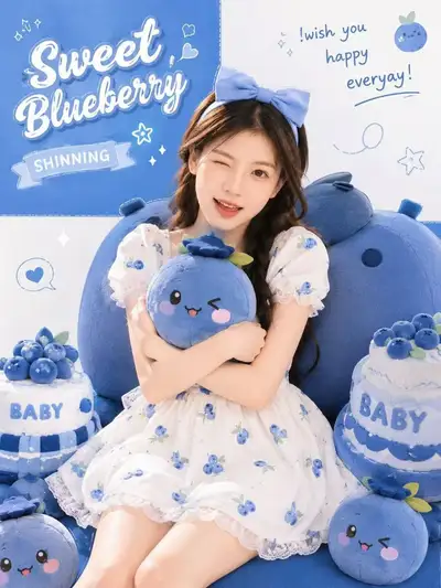 Cute blueberry-themed character poster