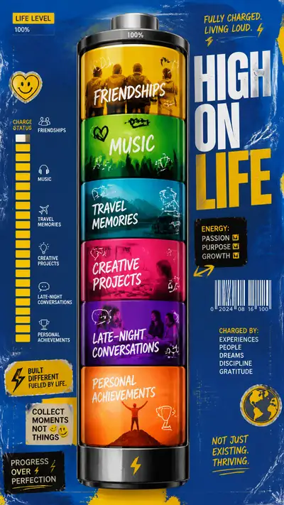 HIGH ON LIFE battery-indicator identity poster