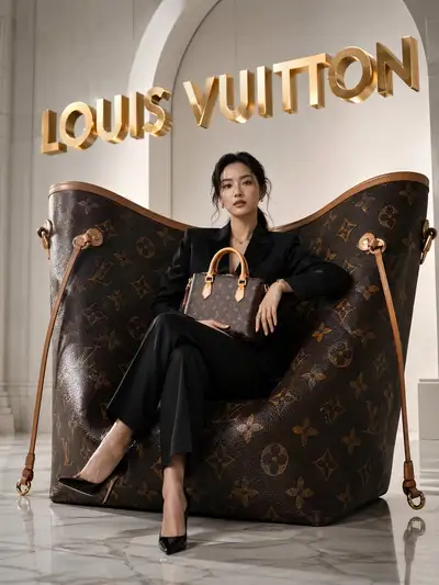 Louis Vuitton oversized bag throne fashion campaign photo