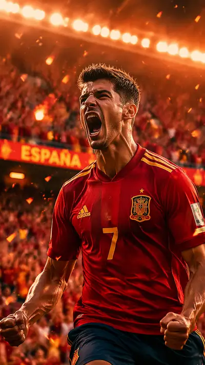 Fiery Spain football goal celebration poster