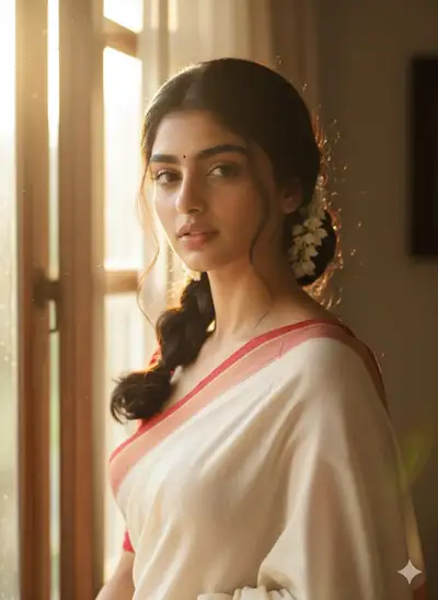 Soft Portrait of Young Woman in Cotton Saree