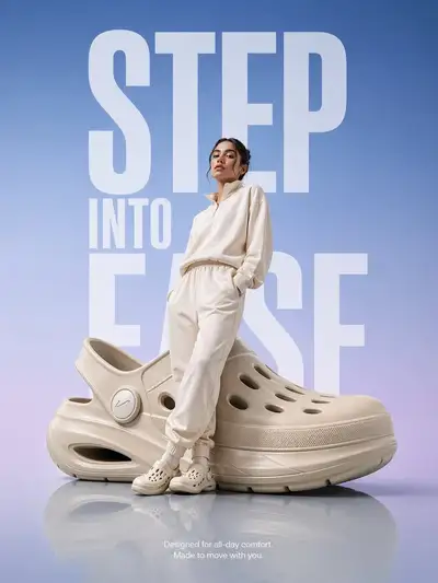 Oversized comfort clog product advertisement poster