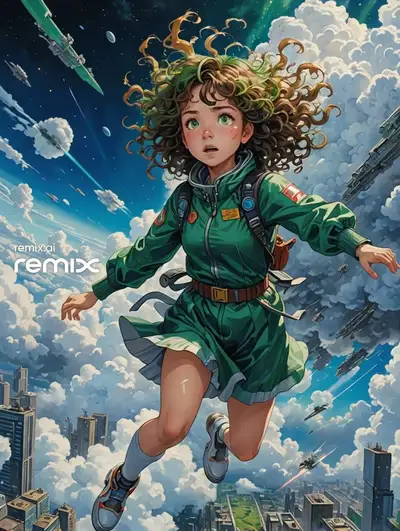Anime Girl Falling Through Clouds