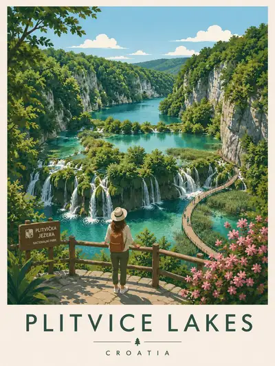 Premium Editorial Travel Poster of Plitvice Lakes
