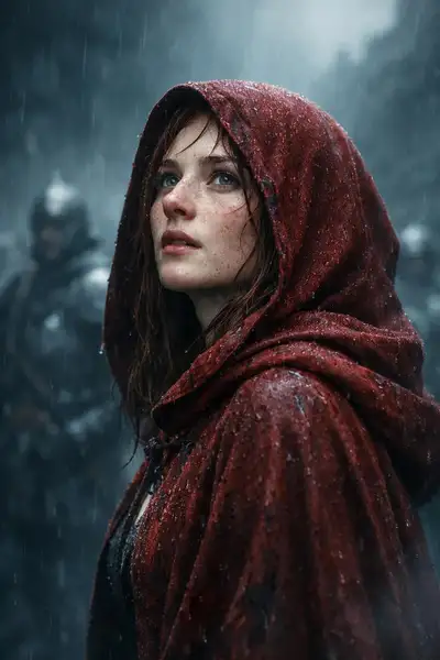 Cinematic Rainy Forest Hooded Portrait