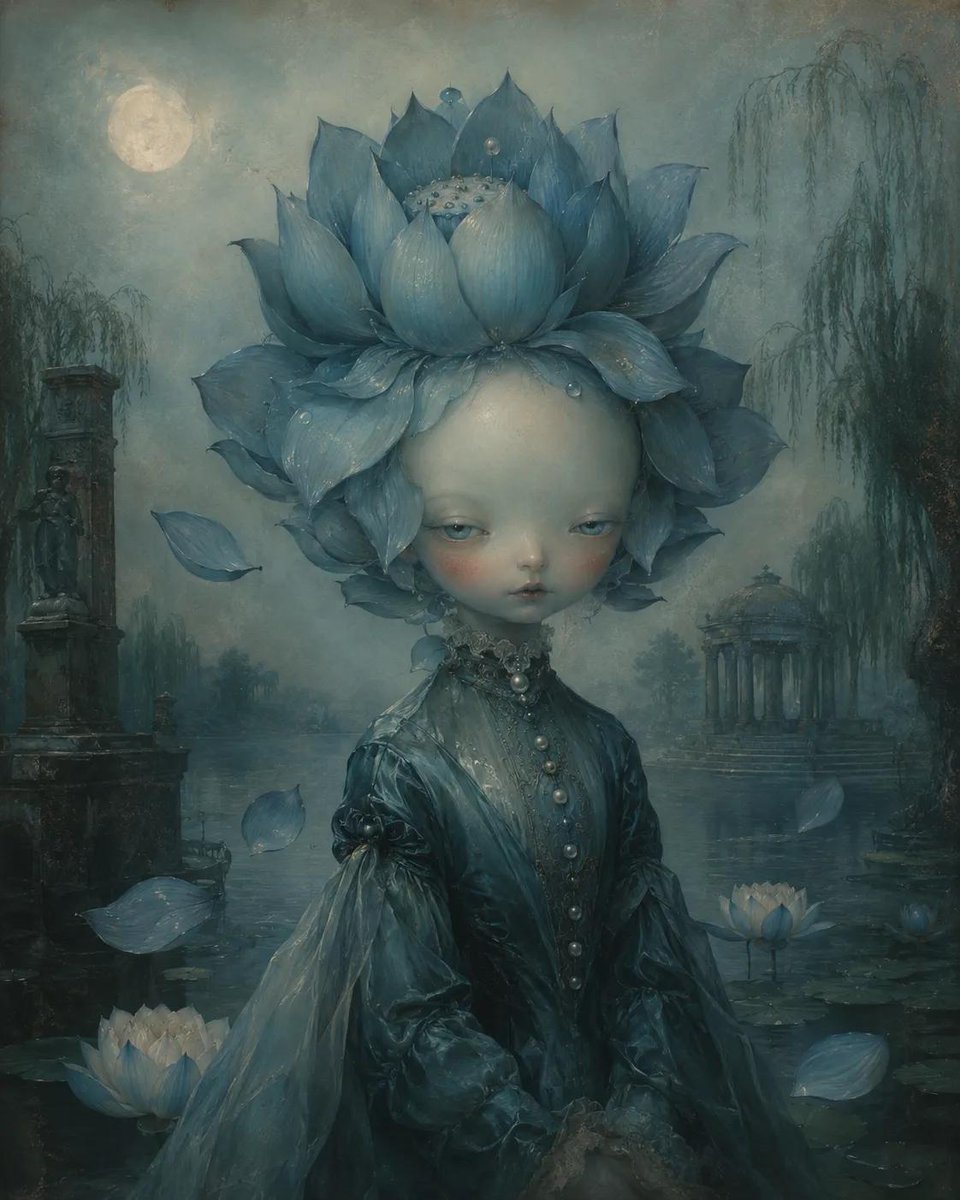 Whimsical eerie portrait of an anthropomorphic [FLOWER] person with delicate