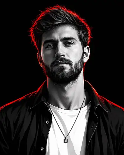 Retrato com luz de contorno vermelha neon em estilo de graphic novel