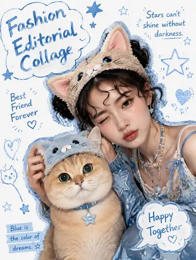 Y2K Soft Pop Fashion Editorial Collage with Pet