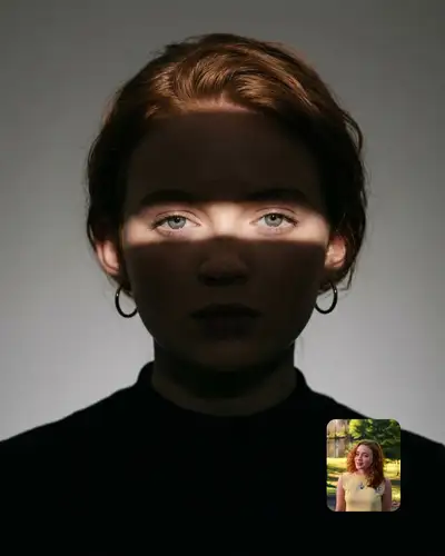 Moody Portrait with Blue Eyes and Green Tint