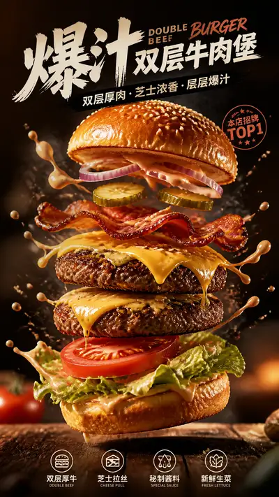 Exploding ingredients food poster template prompt, Chinese